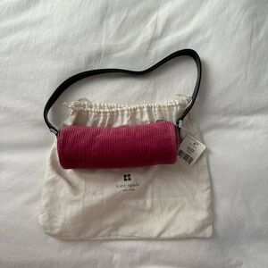Deadstock vintage Y2K pink corduroy Kate Spade mini barrel tootsie roll purse